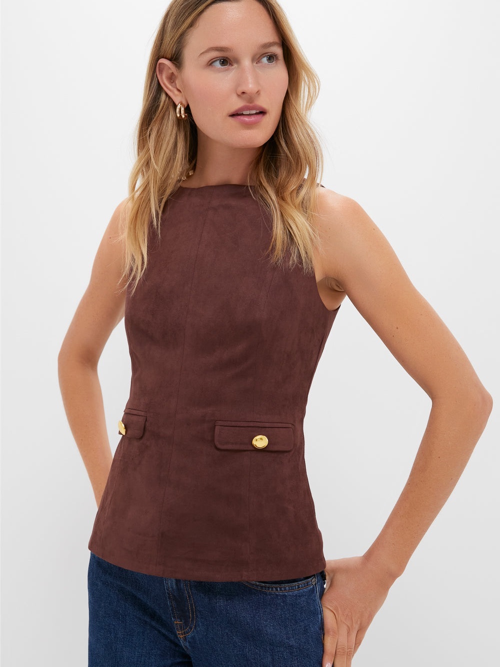 Tuckernuck Chocolate Brown Sleeveless Suede Shell Top Sold out online!